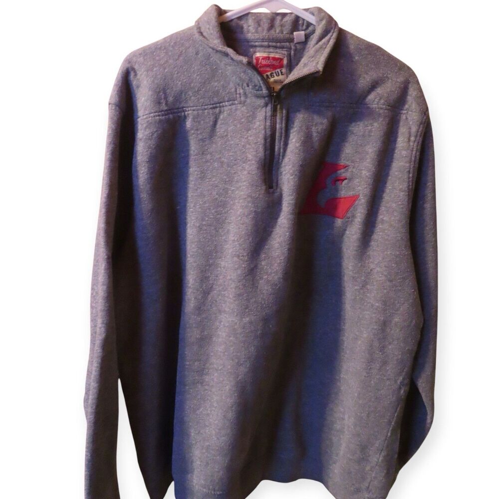 League Mens 2XL Tri-Blend Quarter Zip Pullover Sweatshirt Heather Gray Red Logo